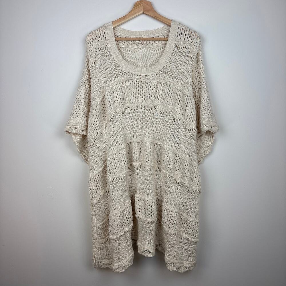 🌿 Sundance | One Size | Cream Open Knit Crochet Oversized Sweater Tunic